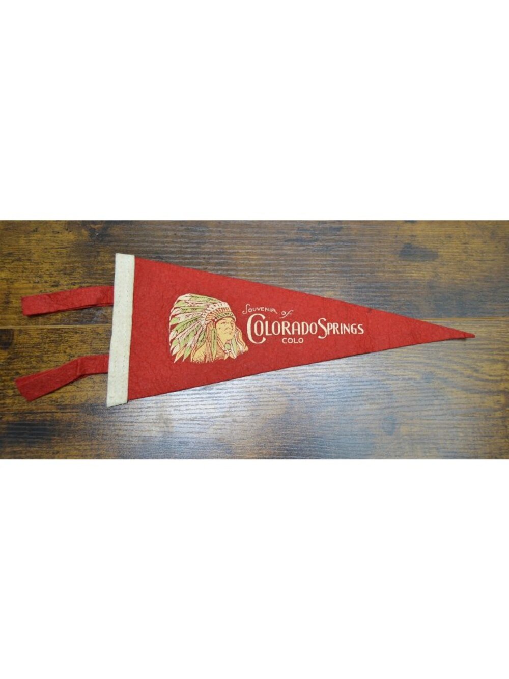 Vintage Souvenir Colorado Springs Felt Pennant Native American Design 11 inches